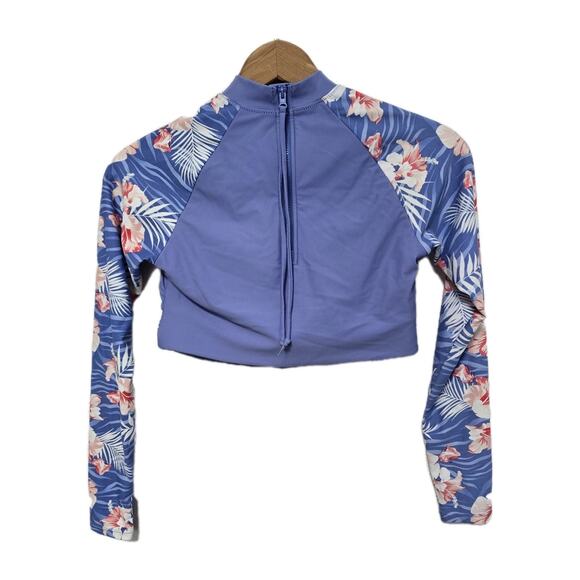 Laguna Cropped Swim Rash Guard Long Sleeve Padded Tropical Blue Small - Picture 3 of 5